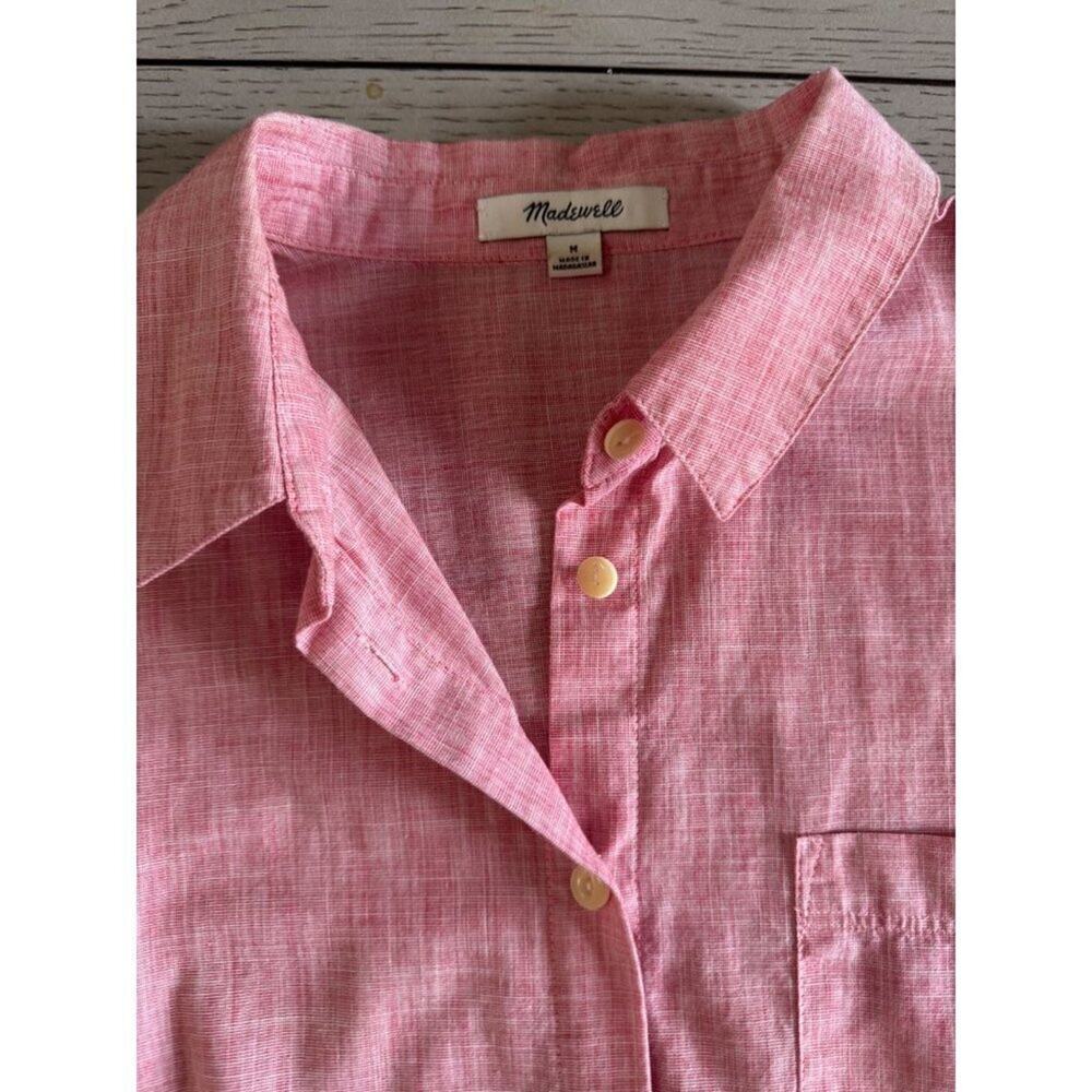 Madewell Red Short Sleeve Button Front Tie Hem Shirt Women M Casual Summer Top - Picture 5 of 7